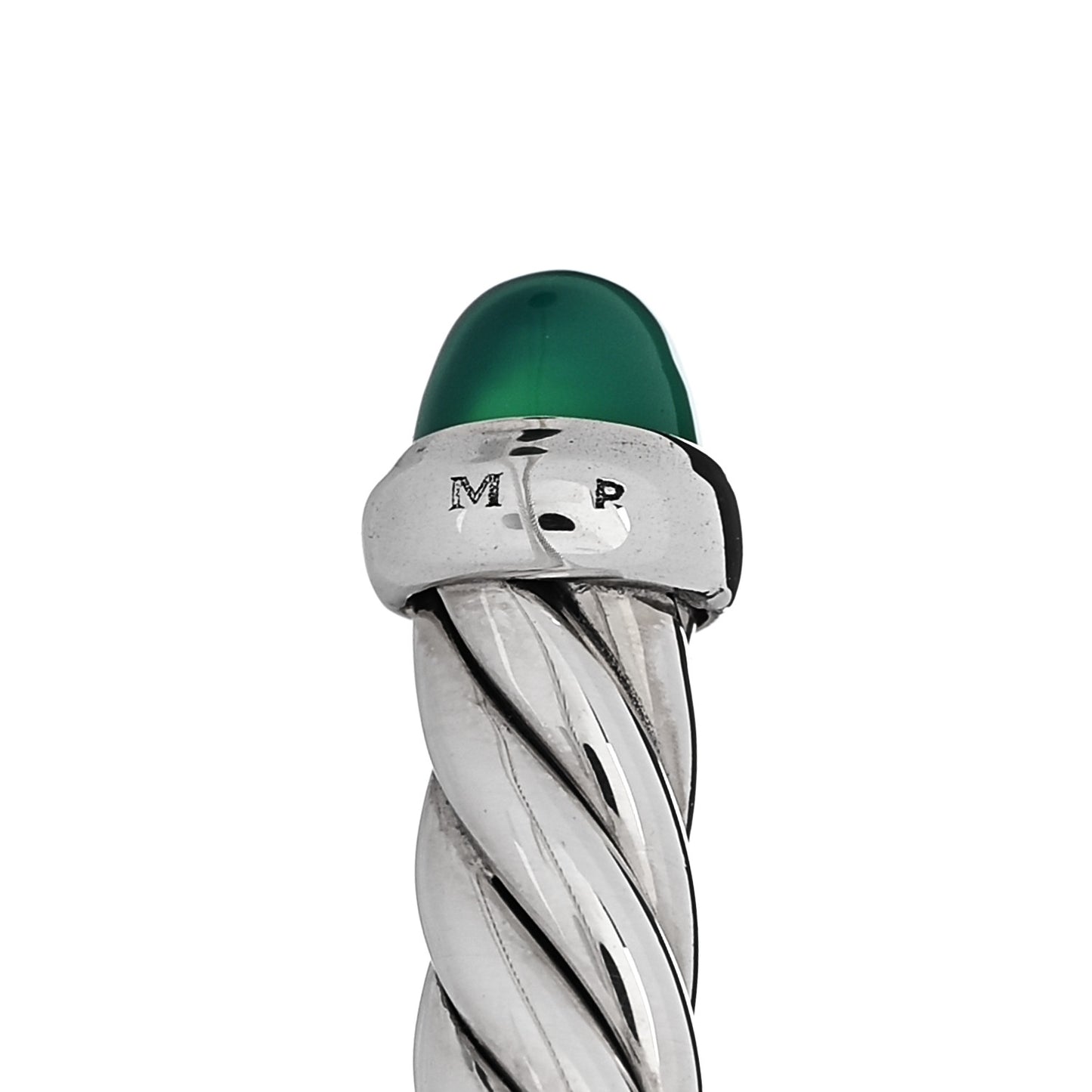 Sterling Silver 14K Yellow Gold Green Onyx 4mm Cable Flex Bracelet