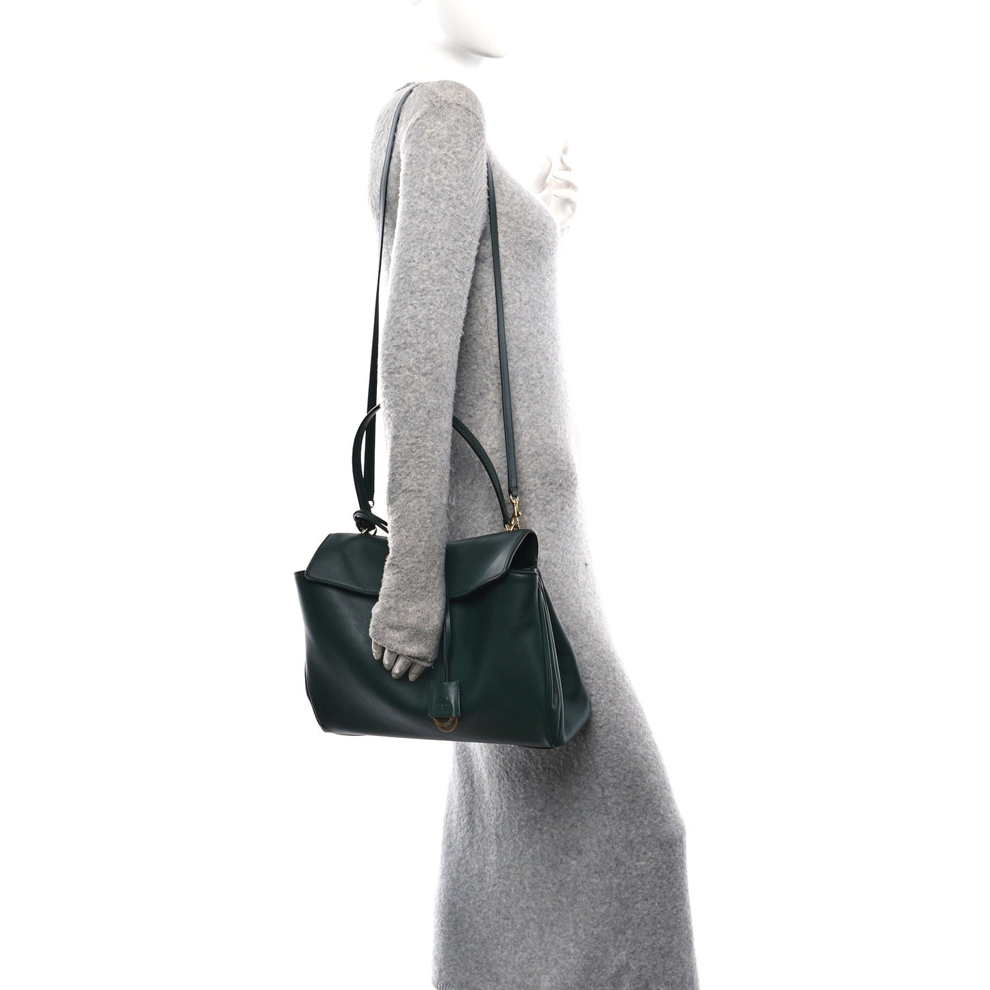 Natural Smooth Calfskin Medium Rodeo Top Handle Handbag Pine Green