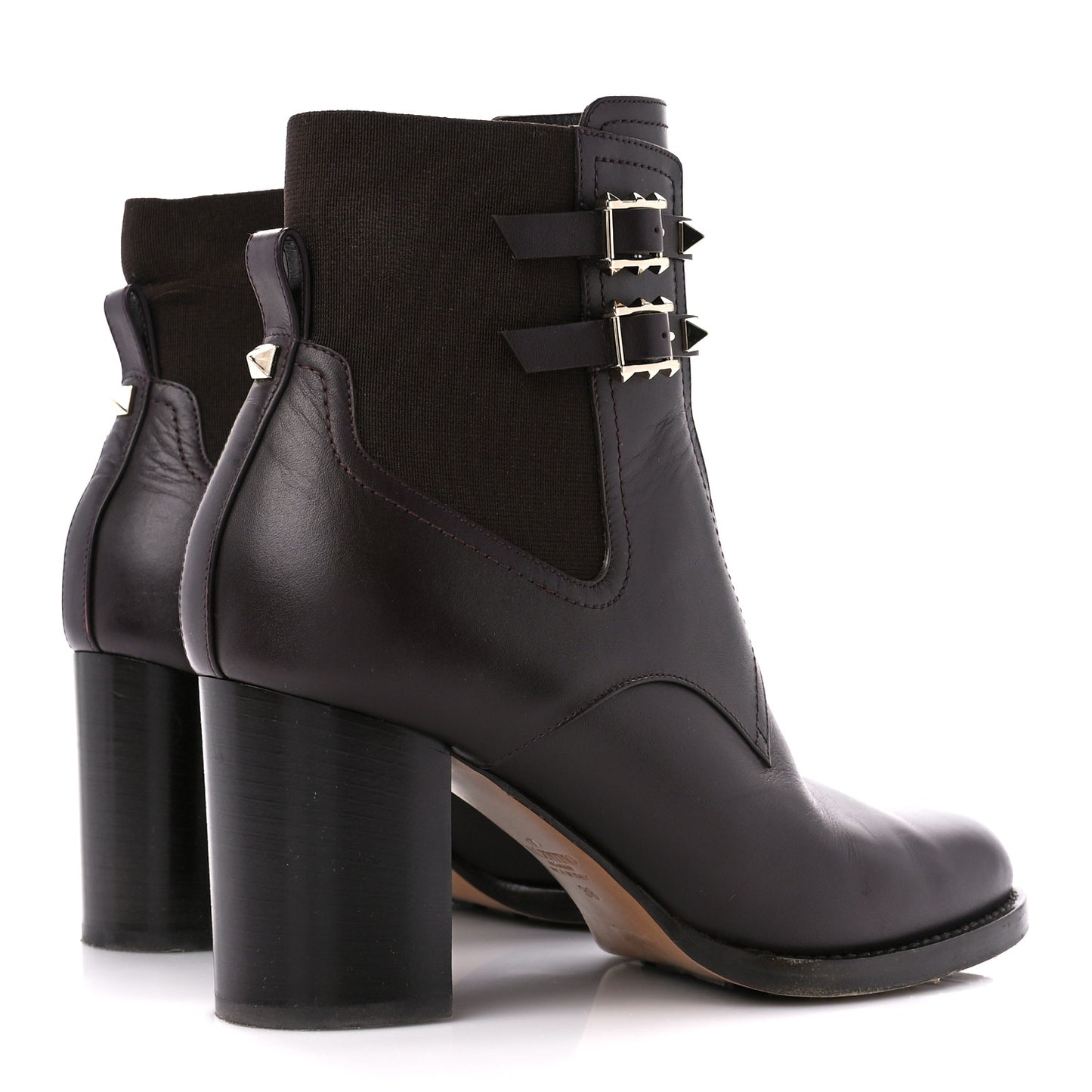 Calfskin Rockstud Double Buckle Beatle Chelsea 70mm Ankle Boots 38 Black
