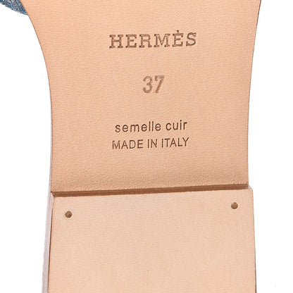 Hermes Cotton Canvas Oran Sandals 37 Multicolor Bleu Dorset 5 of 7