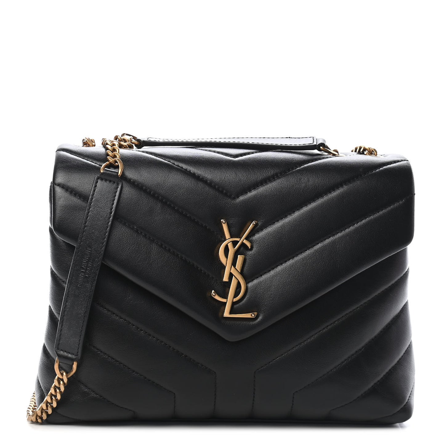 Calfskin Y Quilted Monogram Small Loulou Chain Satchel Black