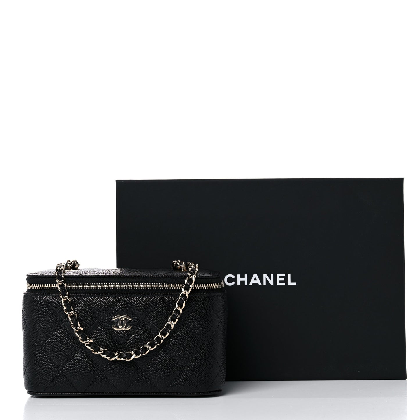 Caviar Quilted Small Vanity Case With Chain Black