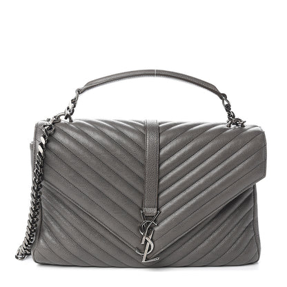 Saint Laurent Sheepskin Matelasse Chevron Monogram Large College Satchel Light Coal 1 of 10