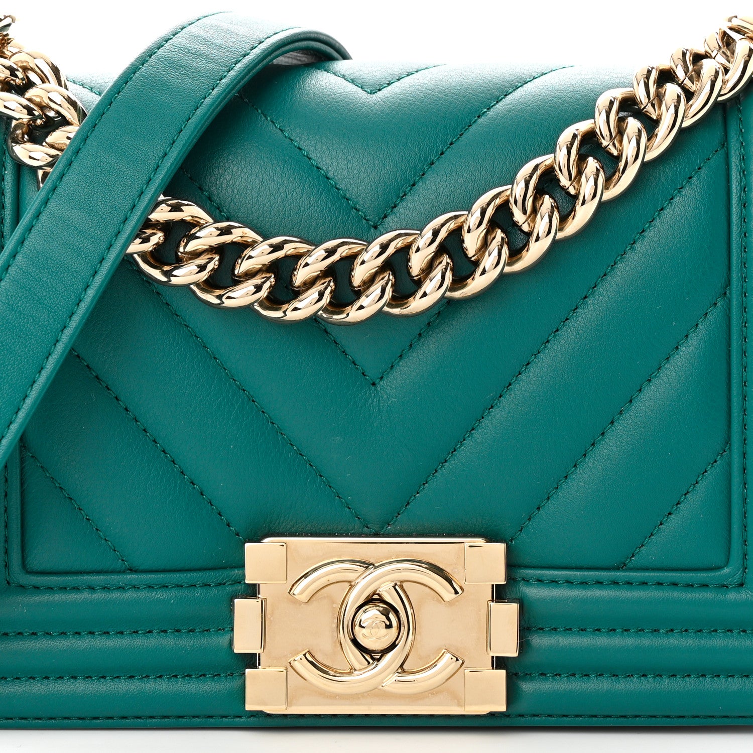 Chanel Calfskin Chevron Quilted Small Boy Flap Green 8 of 12