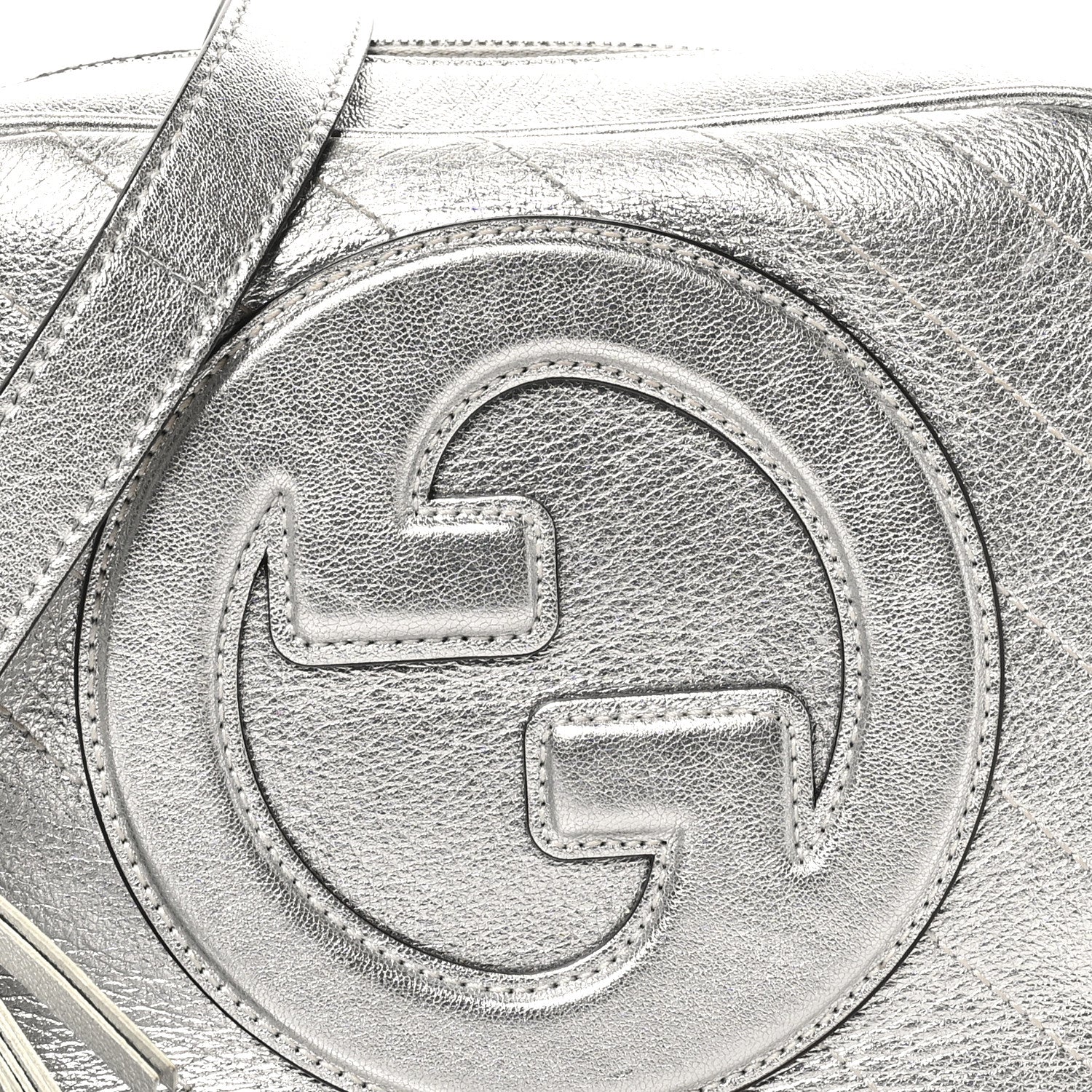 Gucci Metallic Sakai Be Green Calfskin Diagonal Stitched Small Blondie Shoulder Bag Silver 8 of 10