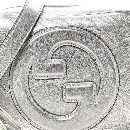 Gucci Metallic Sakai Be Green Calfskin Diagonal Stitched Small Blondie Shoulder Bag Silver 8 of 10