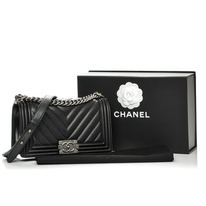 Chanel Caviar Chevron Quilted Medium Boy Flap Black 8 of 8