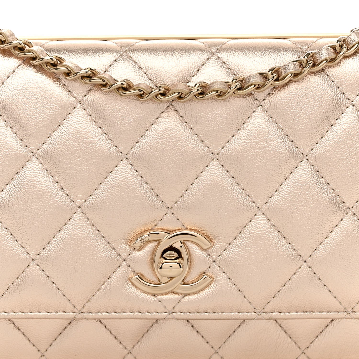 Chanel Metallic Lambskin Quilted Trendy CC Wallet On Chain WOC Gold 9 of 12