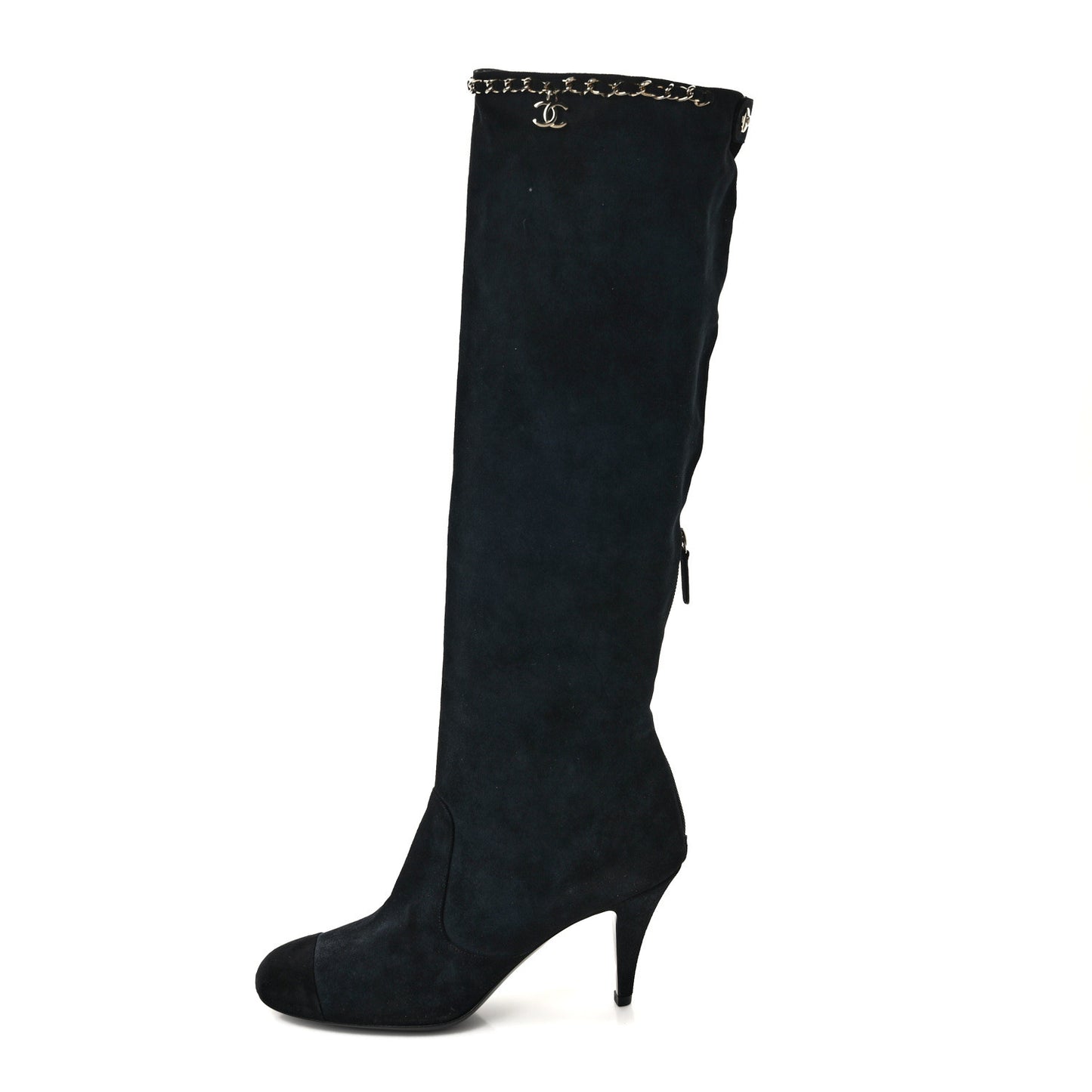 Suede Cap Toe Chain Boots 39.5 Black