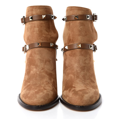 Valentino Garavani Suede Rockstud Double Buckle 100mm Block Heel Ankle Boots 36.5 Nocciola 2 of 9