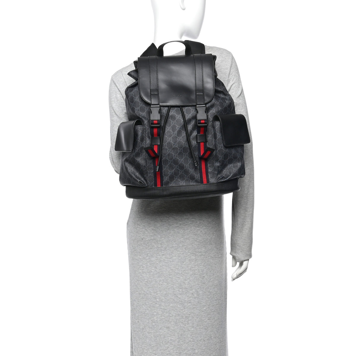Soft GG Supreme Monogram Calfskin Web Double Buckle Backpack Black