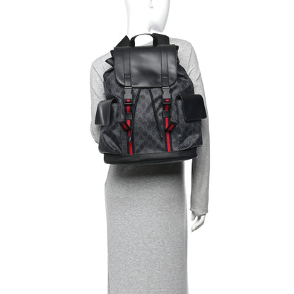 Gucci Soft GG Supreme Monogram Calfskin Web Double Buckle Backpack Black 2 of 14