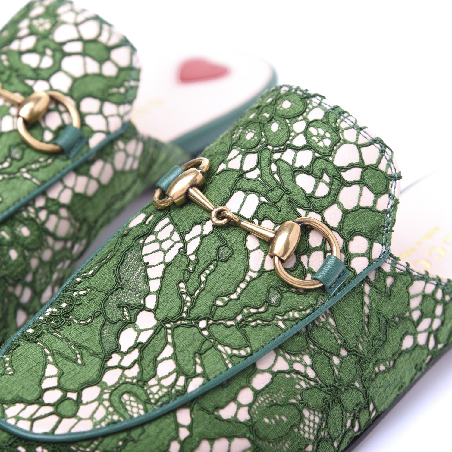 Gucci Lace Malaga Kid Womens Princetown Slippers 35 Green Grass Skin Rose 13 of 17