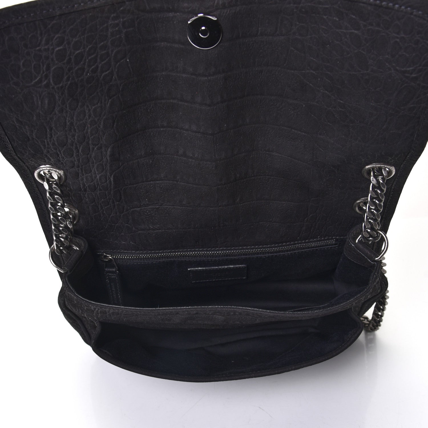 Saint Laurent Nubuck Crocodile Embossed Monogram Medium Niki Chain Satchel Black 8 of 10