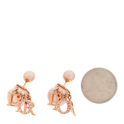 Christian Dior Pearl Crystal Tribal Logo Charms Earrings Rose Gold 2 of 4