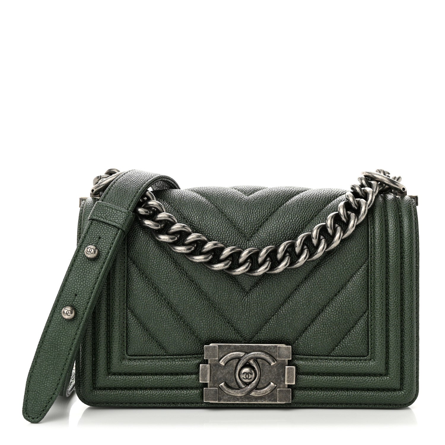 Chanel Caviar Chevron Quilted Small Boy Flap Green 1 of 11