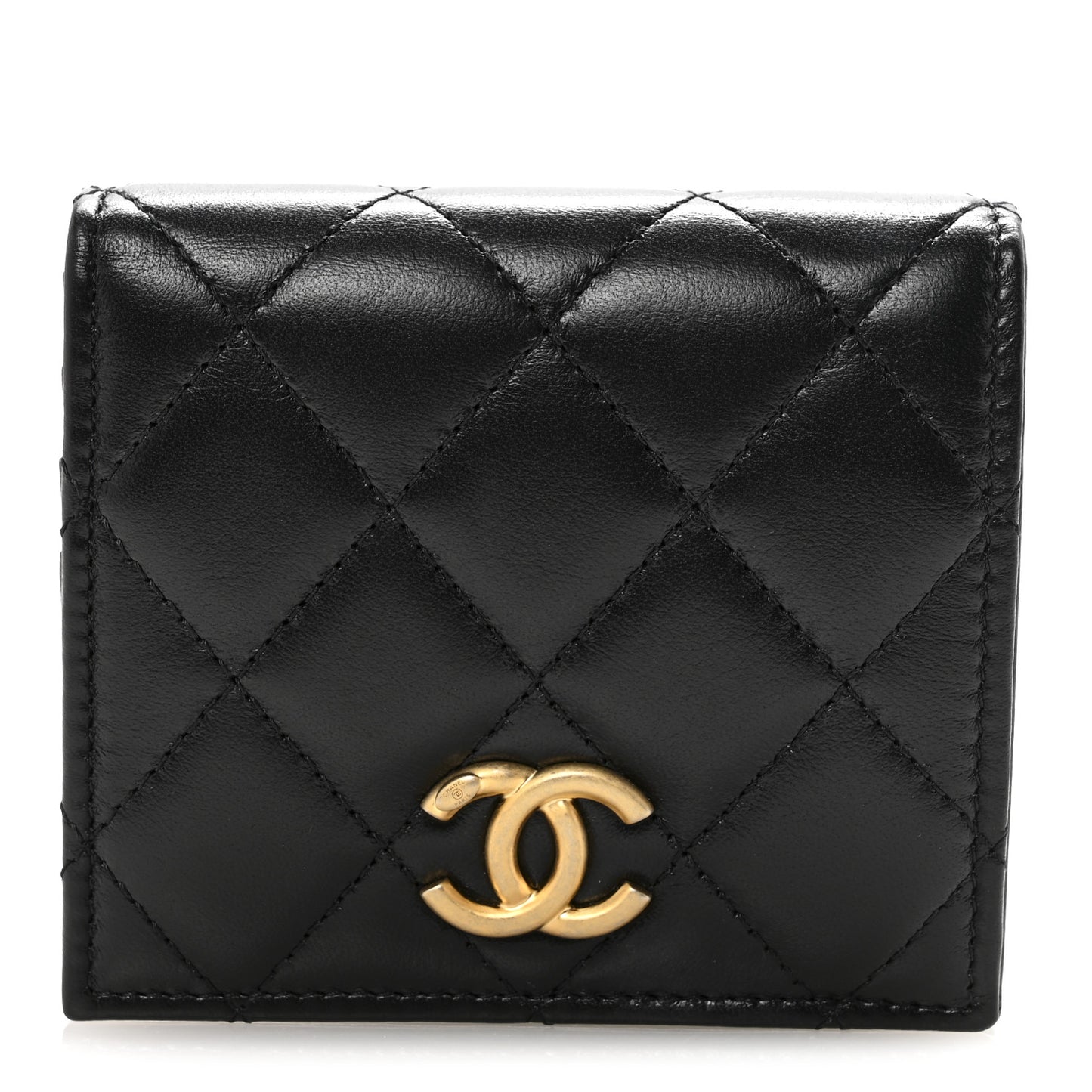Lambskin Quilted CC Compact Bifold Wallet Black