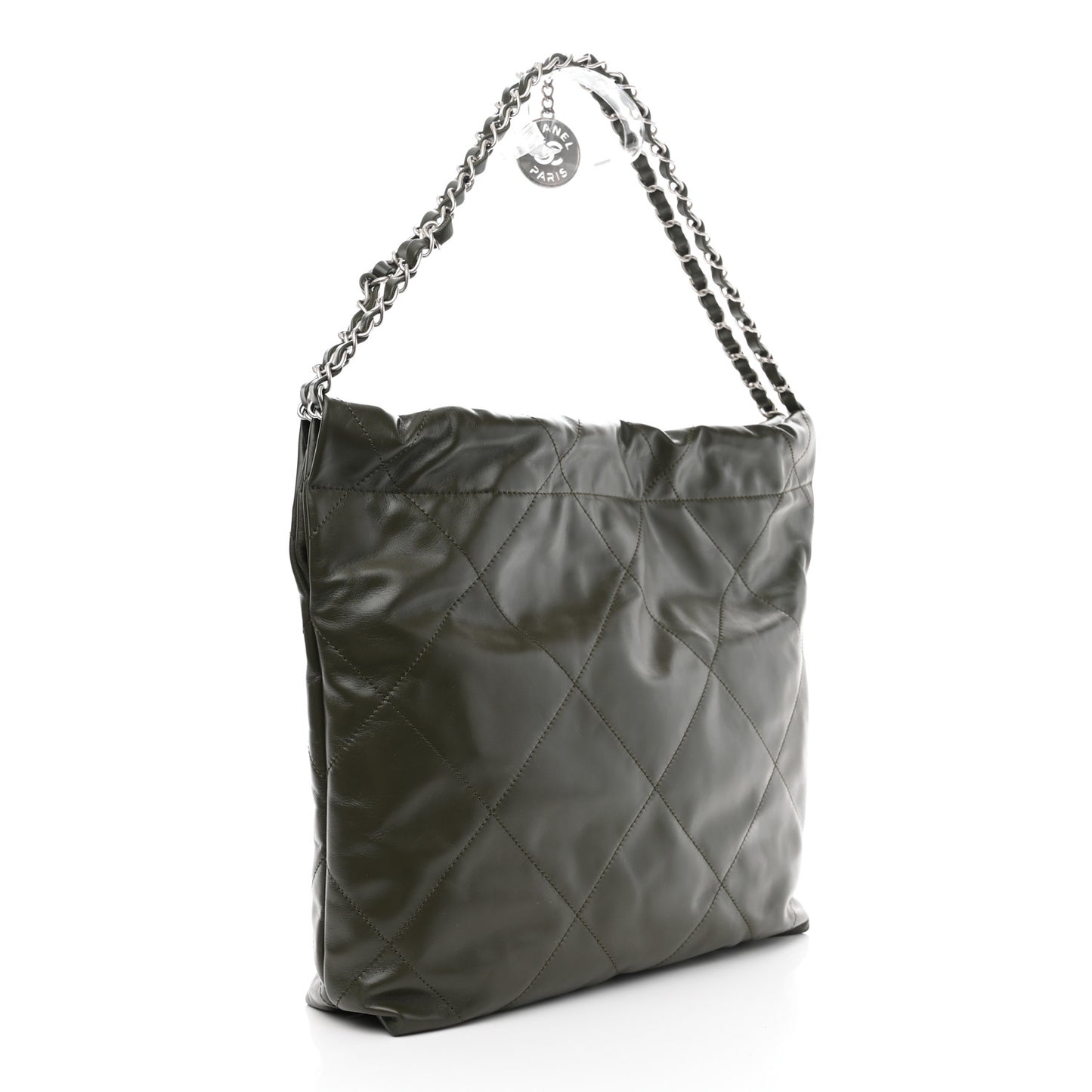 Shiny Calfskin Quilted Small Chanel 22 Khaki