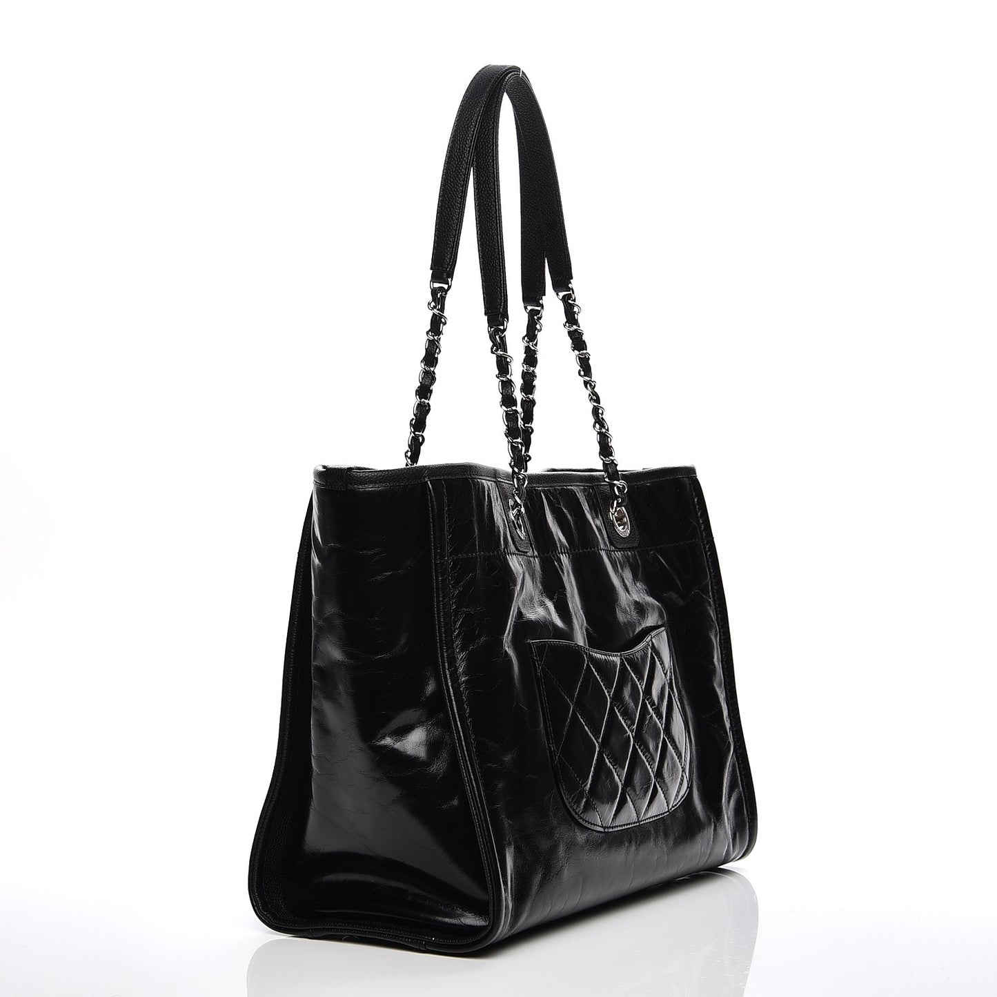Glazed Calfskin Small Deauville Tote Black