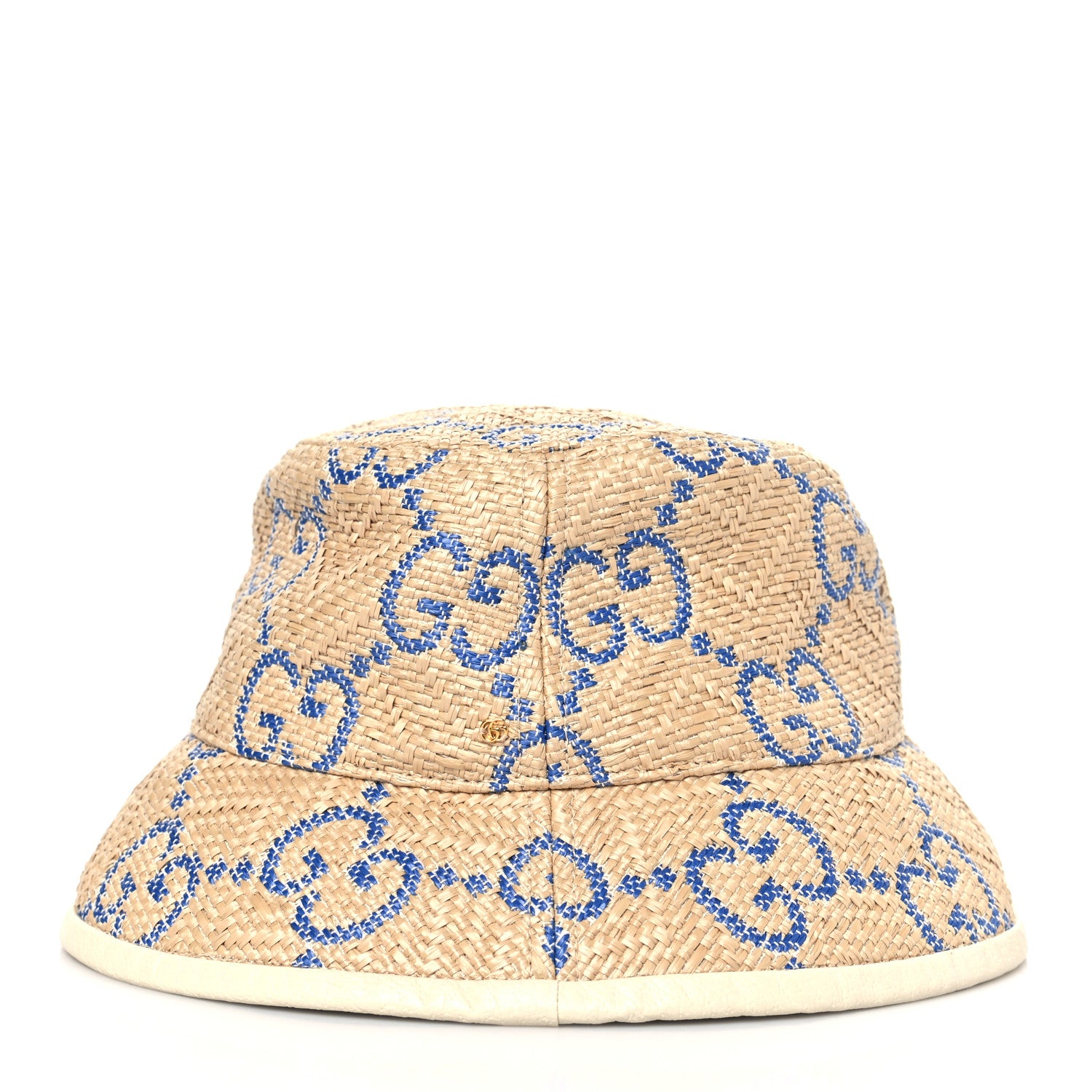Gucci Raffia GG Monogram Embroidered Fedora Hat XS Beige Blue 2 of 9