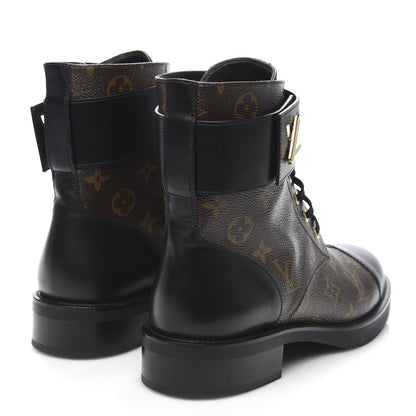 Louis Vuitton Calfskin Monogram Wonderland Flat Ranger Boots 41 Black 4 of 9