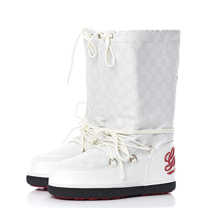 Gucci Monogram GG Lace Up Snow Boots 37 White 3 of 10
