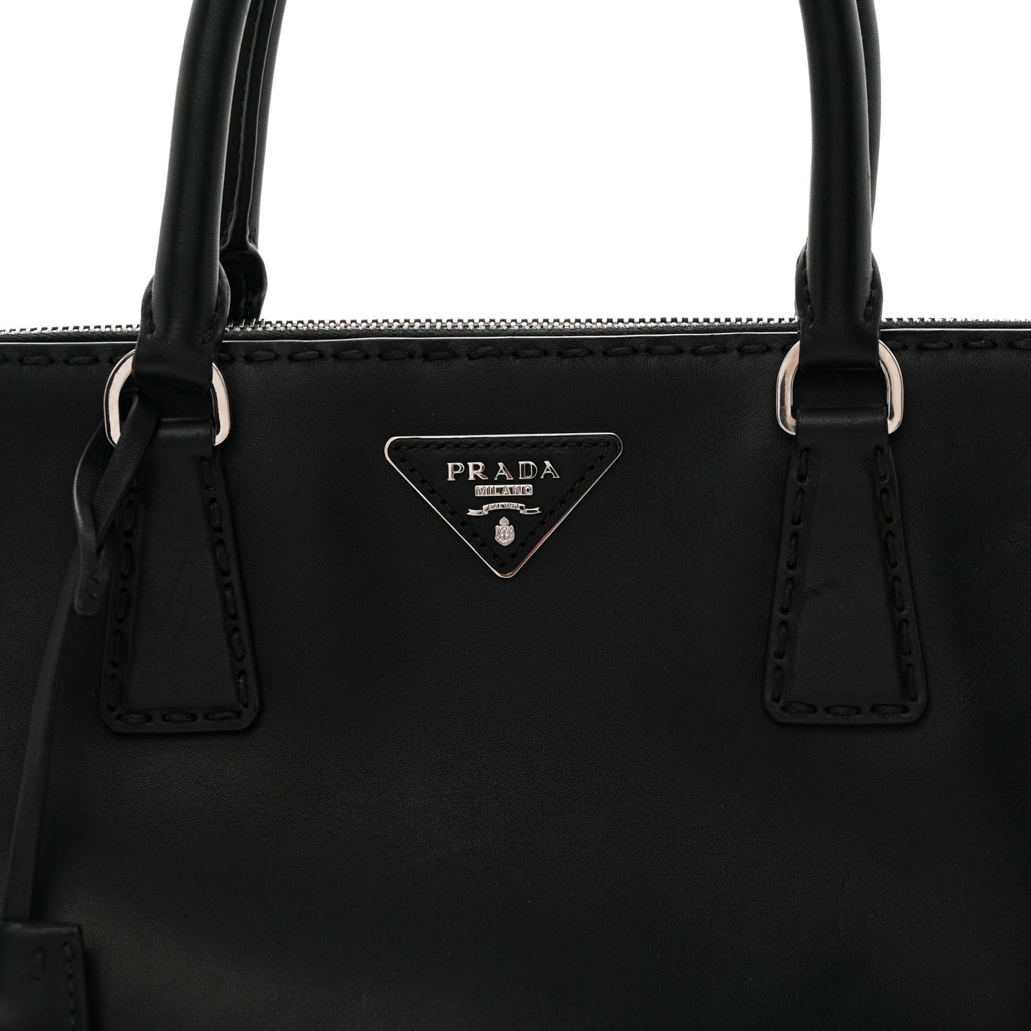 City Calf Hand Stitched Large Galleria Double Zip Tote Black