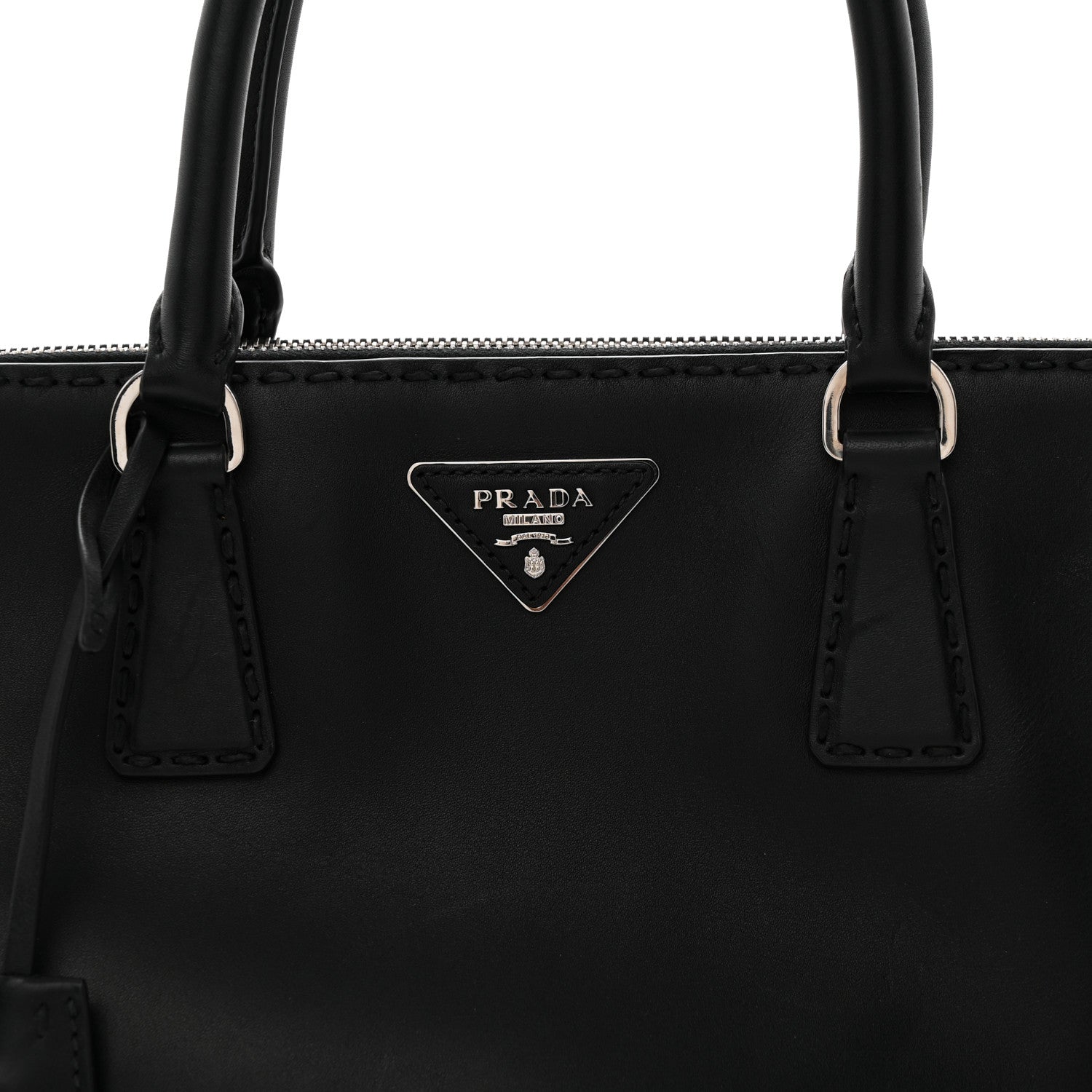 Prada City Calf Hand Stitched Large Galleria Double Zip Tote Black 9 of 13