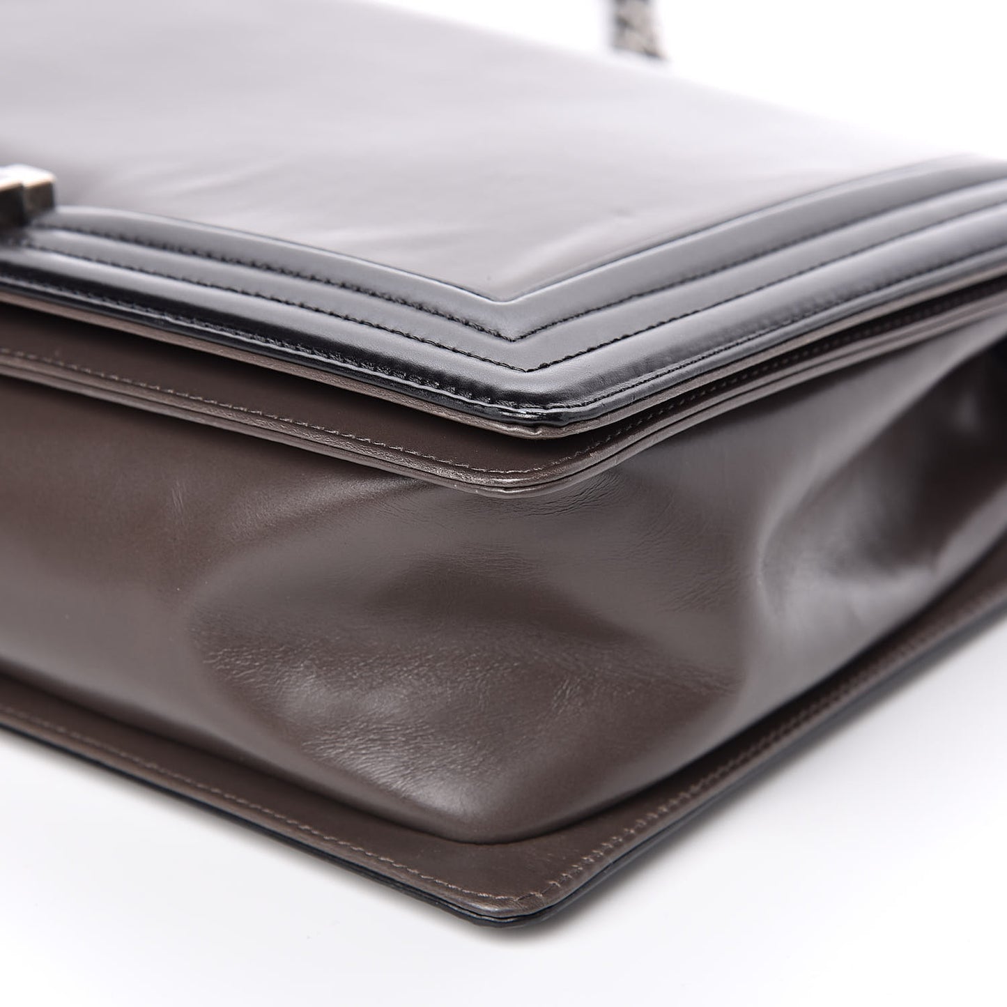 Glazed Calfskin Large Boy Flap Black Brown