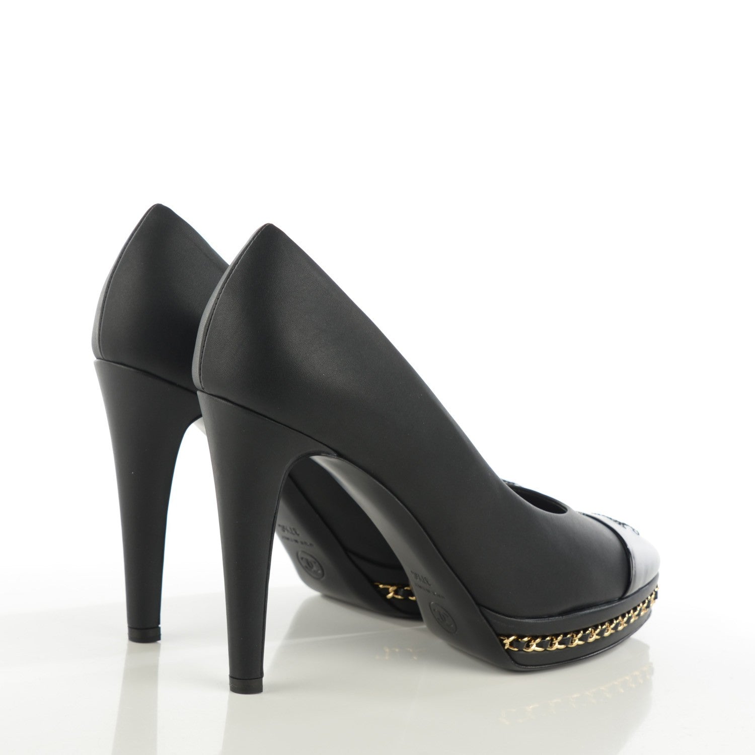 Chanel Calfskin Platform Chain Pumps 37.5 Black 4 of 9