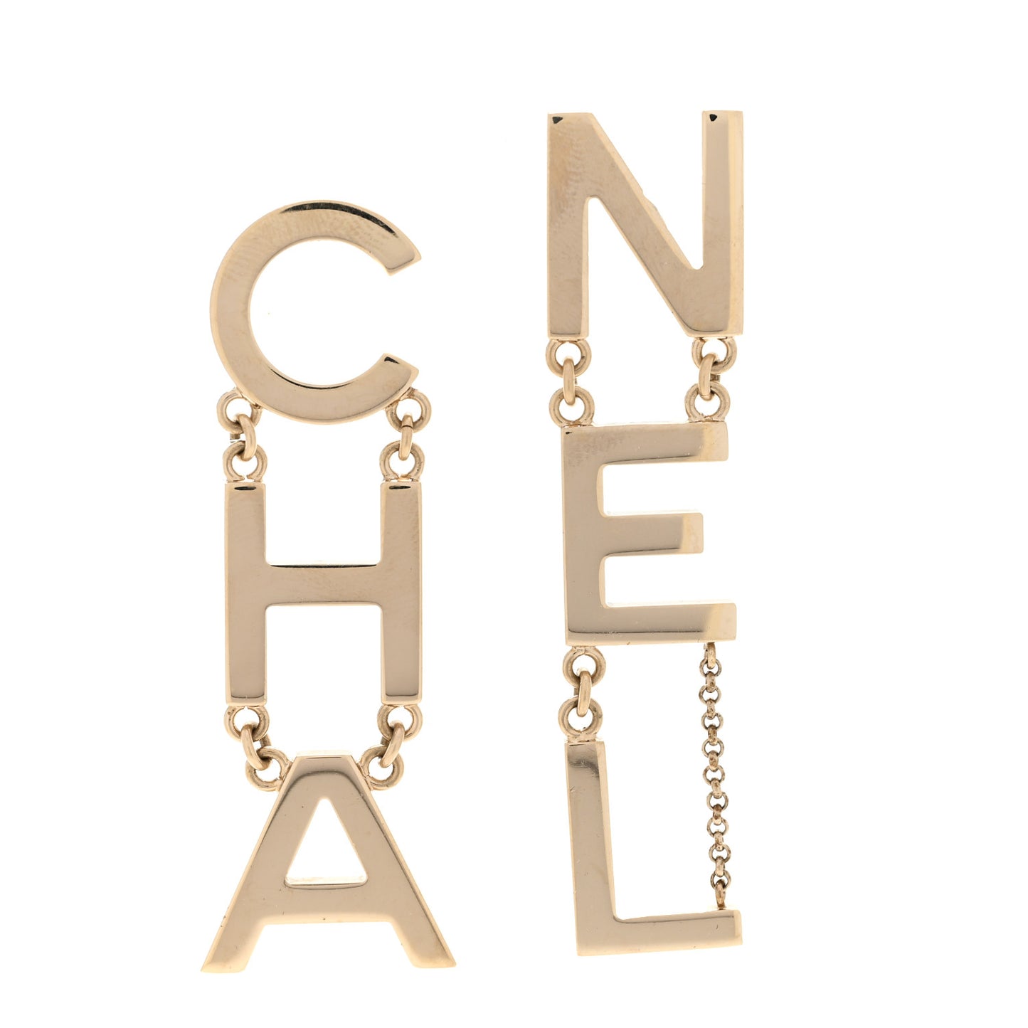 Metal Cha-Nel Logo Drop Earrings Gold