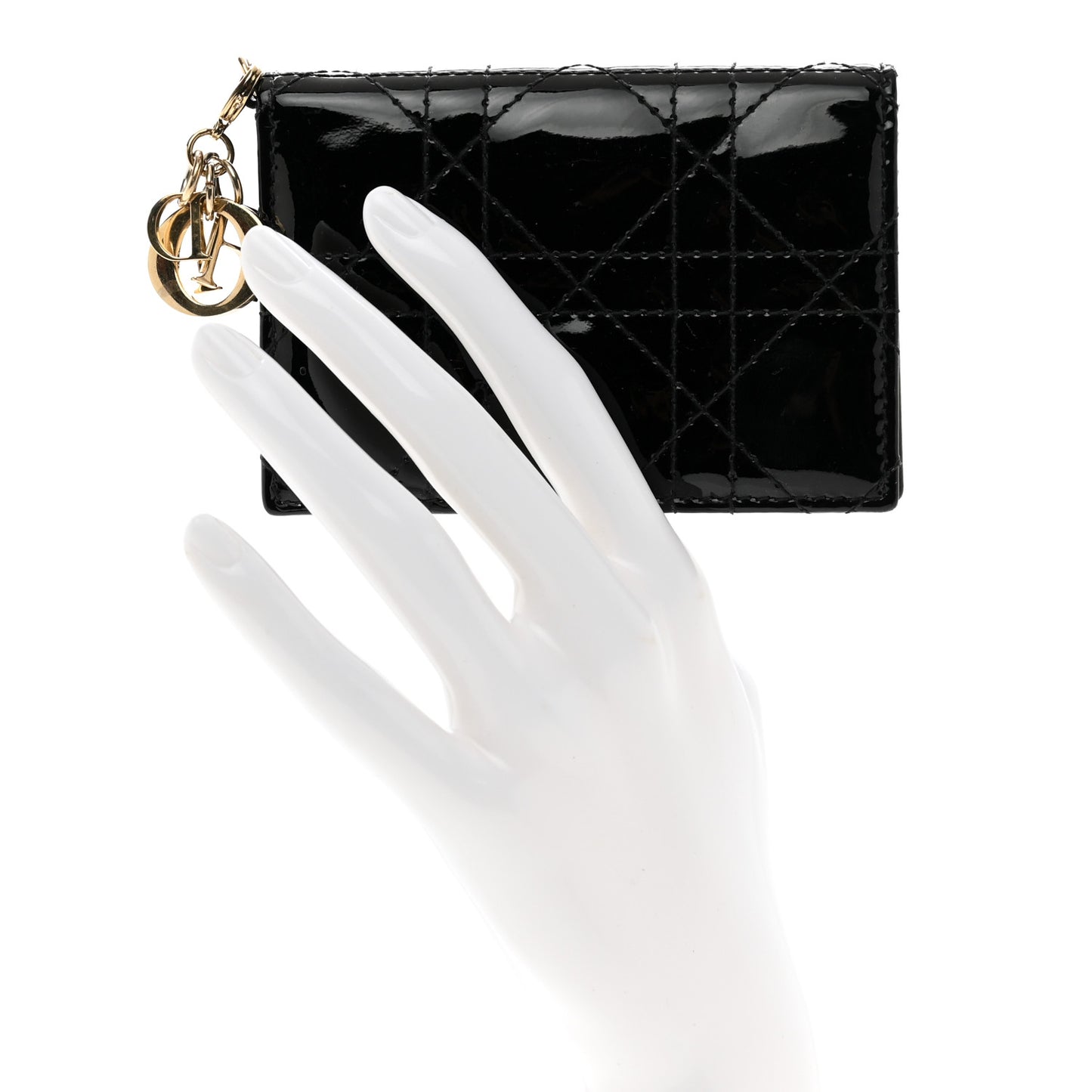 Patent Cannage Small Lady Dior Flap Card Holder Black