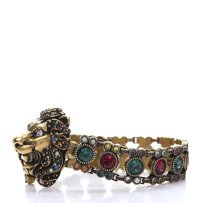Gucci Metal Crystal Lion Head Bracelet S Aged Gold Multicolor 3 of 6