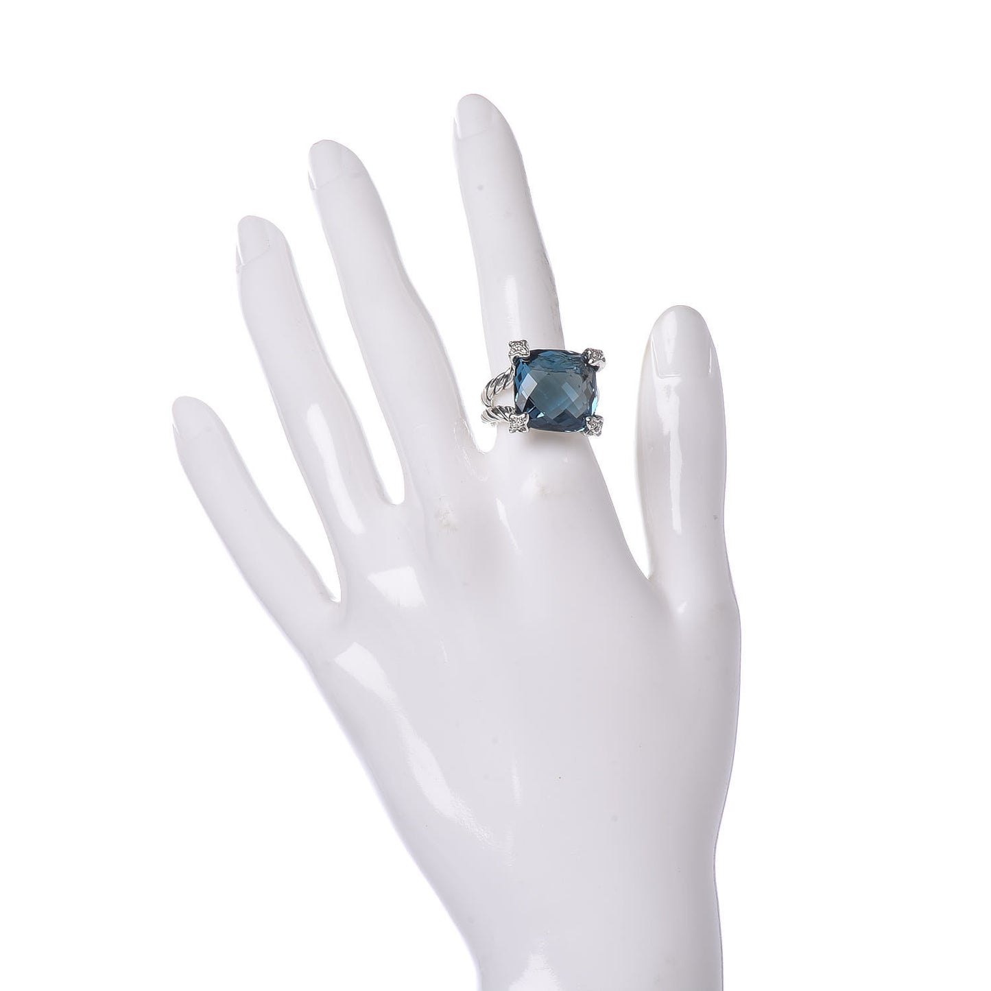 Sterling Silver Diamond Hampton Blue Topaz 15mm Cushion On Point Ring 53 6.5