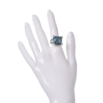 David Yurman Sterling Silver Diamond Hampton Blue Topaz 15mm Cushion On Point Ring 53 6.5 2 of 5