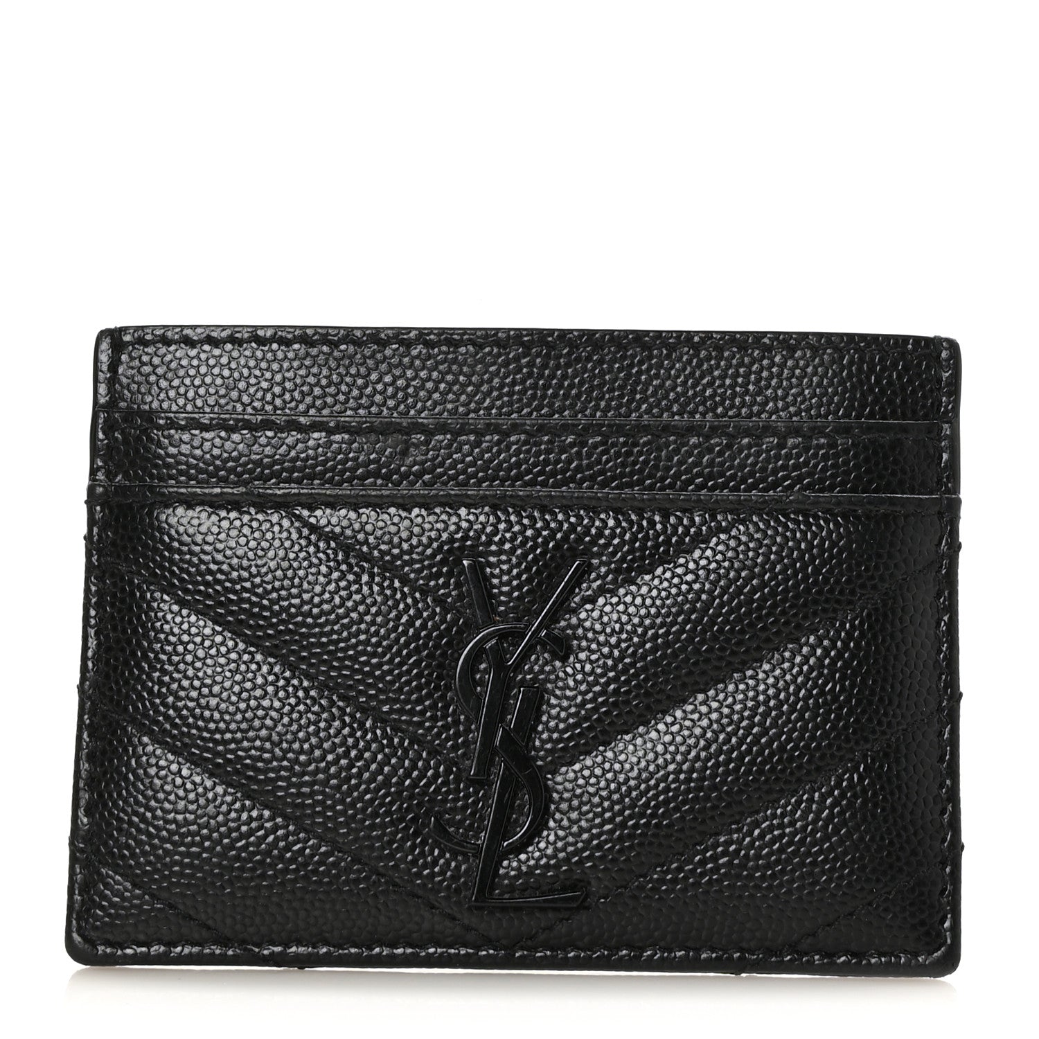 Saint Laurent Grain De Poudre Matelasse Chevron Monochrome Monogram Credit Card Case Black 1 of 7
