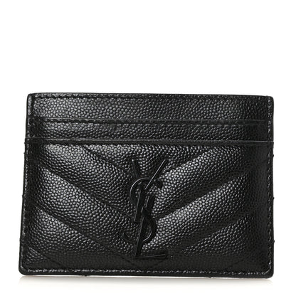 Saint Laurent Grain De Poudre Matelasse Chevron Monochrome Monogram Credit Card Case Black 1 of 7
