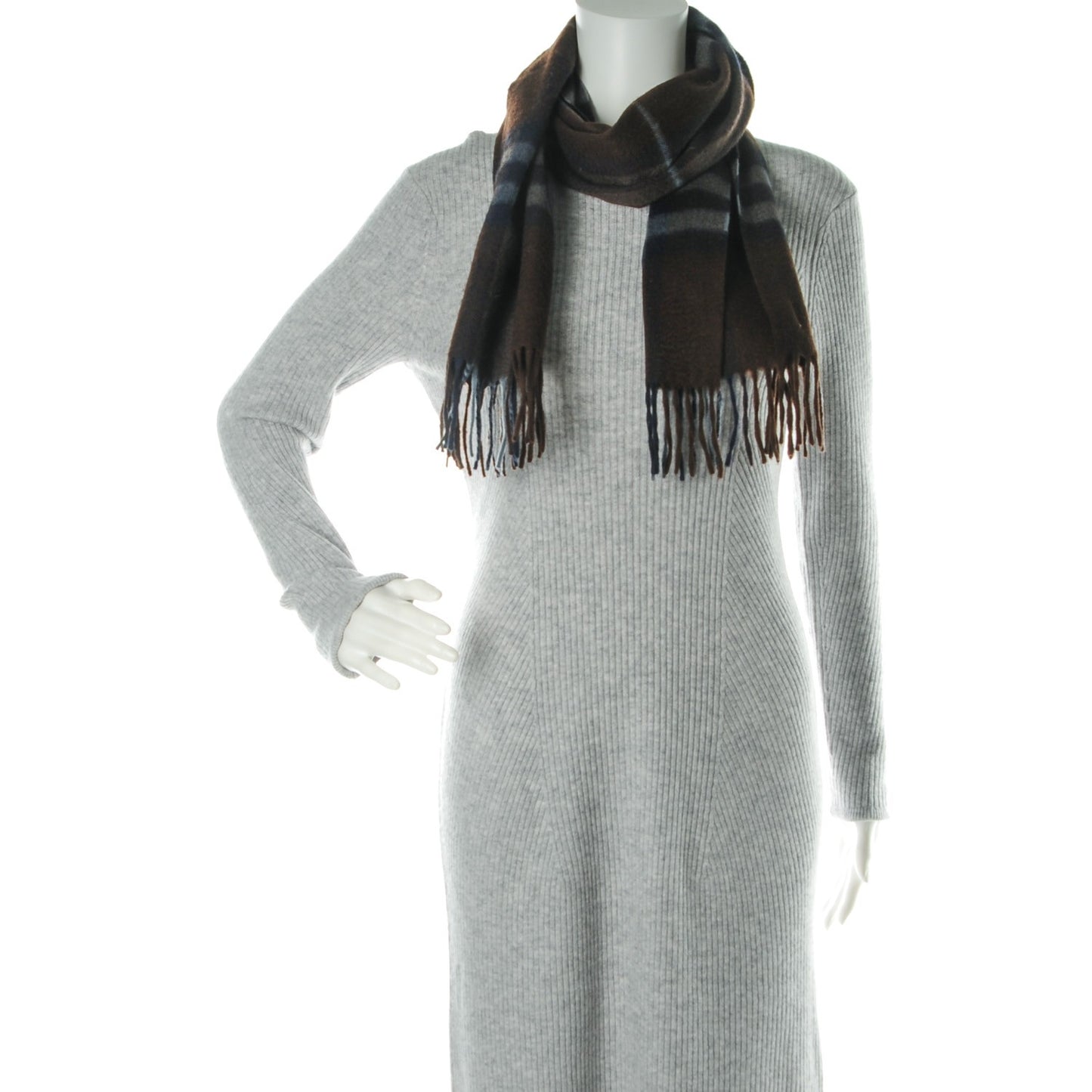 Cashmere Giant Heritage Check Fringe Scarf Brown