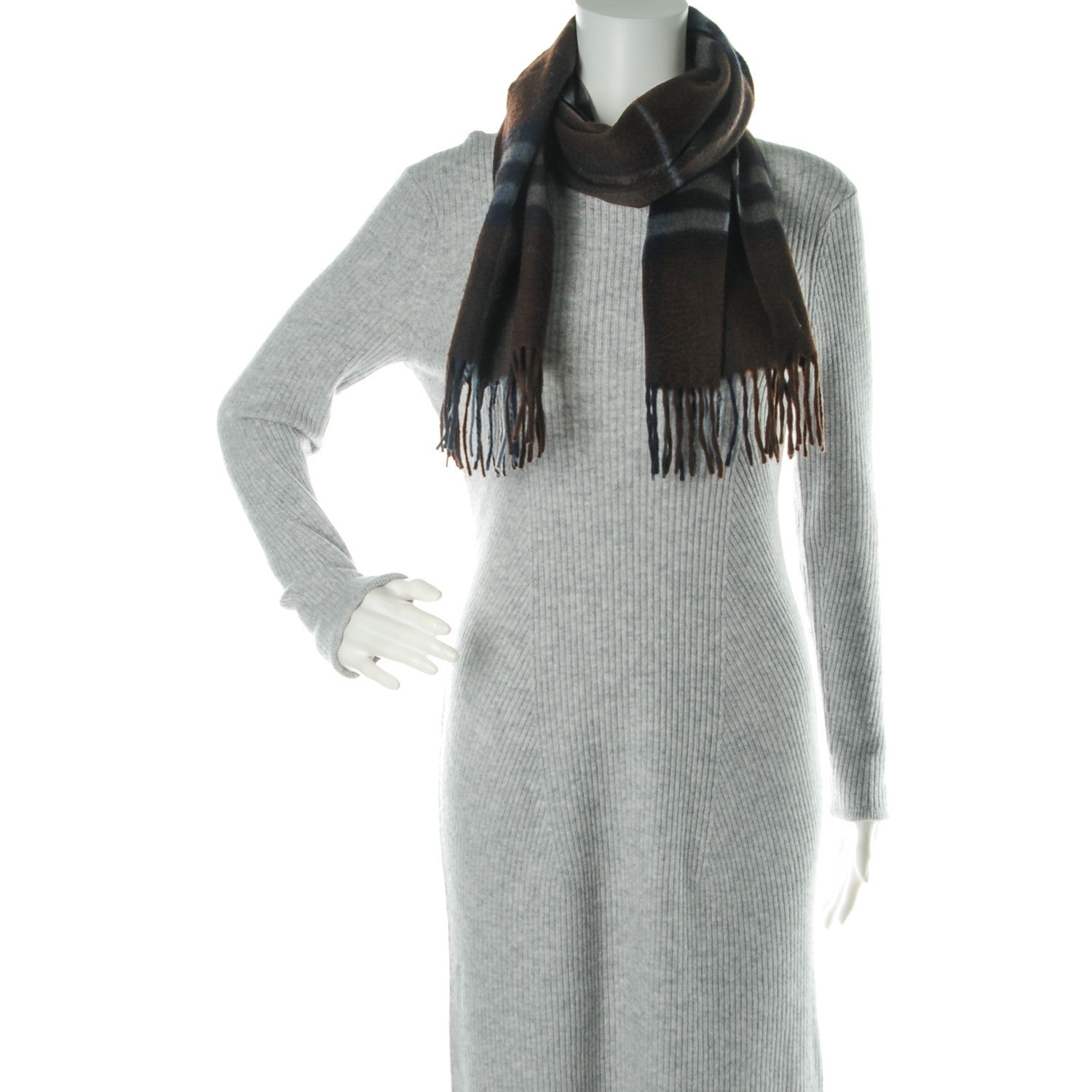 Burberry Cashmere Giant Heritage Check Fringe Scarf Brown 2 of 4