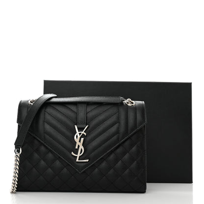 Saint Laurent Grain De Poudre Textured Mixed Matelasse Triquilt Medium Monogram Satchel Black 10 of 10
