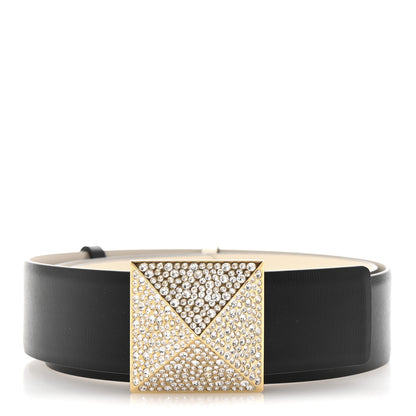 Valentino Garavani Glossy Calfskin Crystal One Stud Reversible Belt 100 40 Black Light Ivory 1 of 5