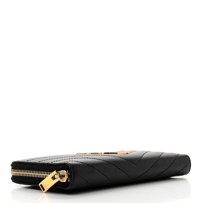 Saint Laurent Grain De Poudre Matelasse Chevron Monogram Zip Around Wallet Black 3 of 9