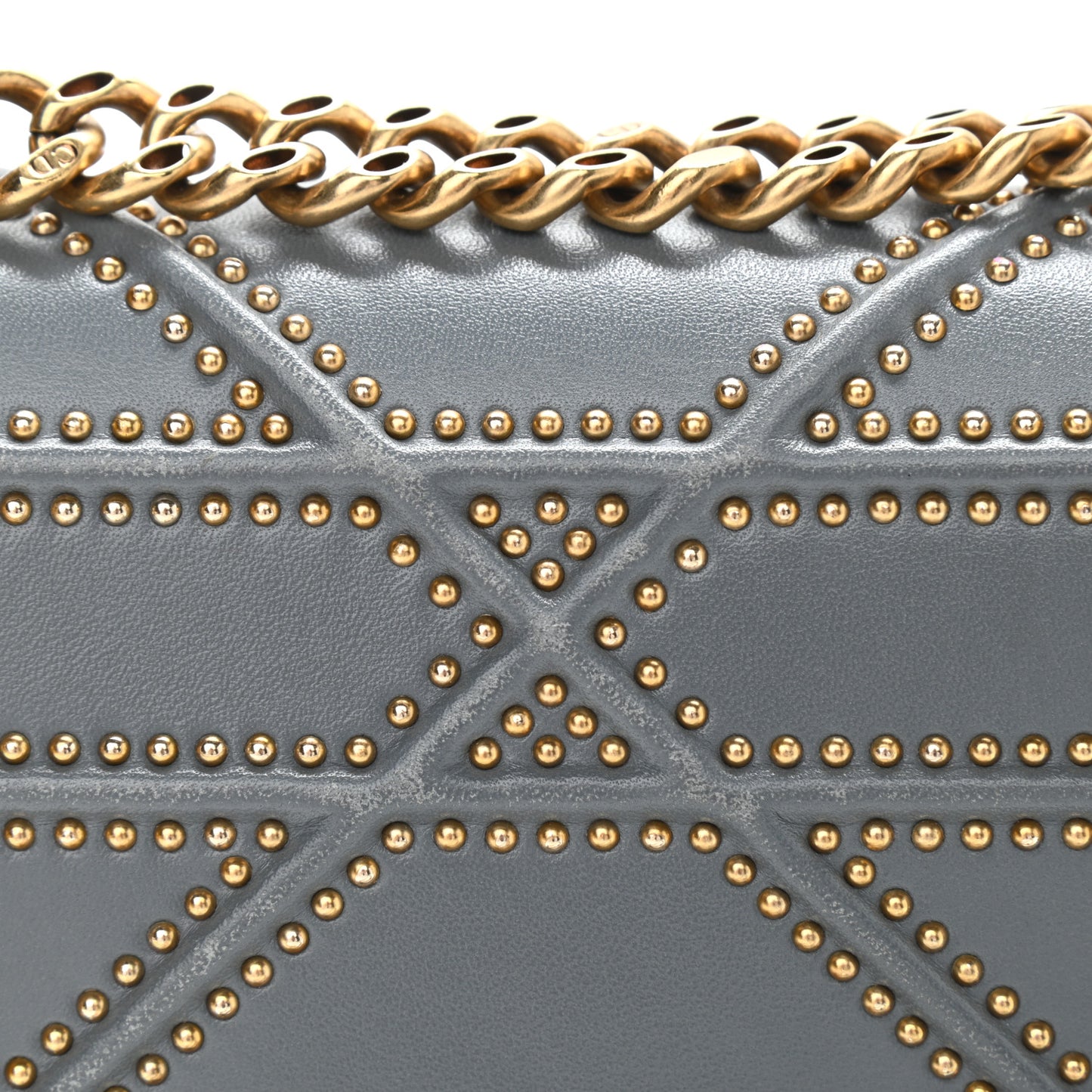 Calfskin Studded Small Diorama Flap Bag Grey