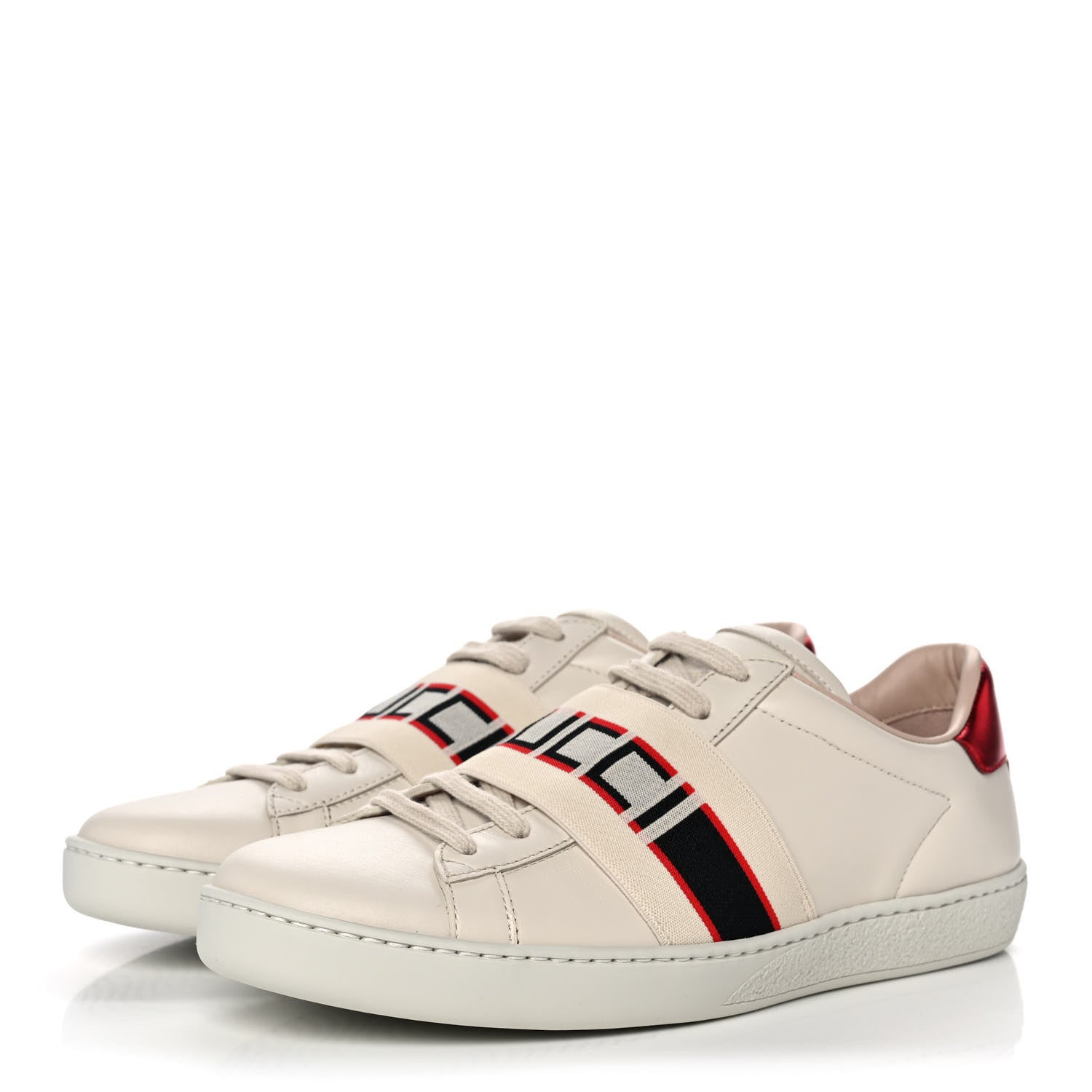 Gucci Calfskin Stripe Womens New Ace Sneakers 37 New Mystic White Ecru Red Flame 3 of 10