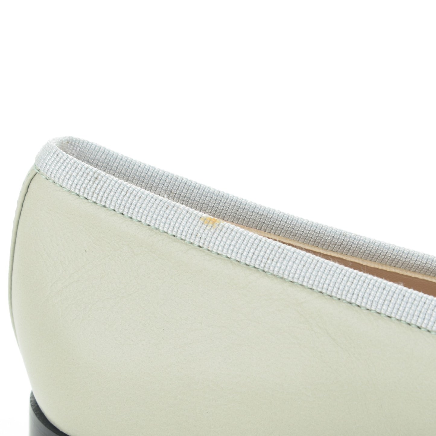 Lambskin Patent Cap Toe Ballerina Flats 37 Light Green Black