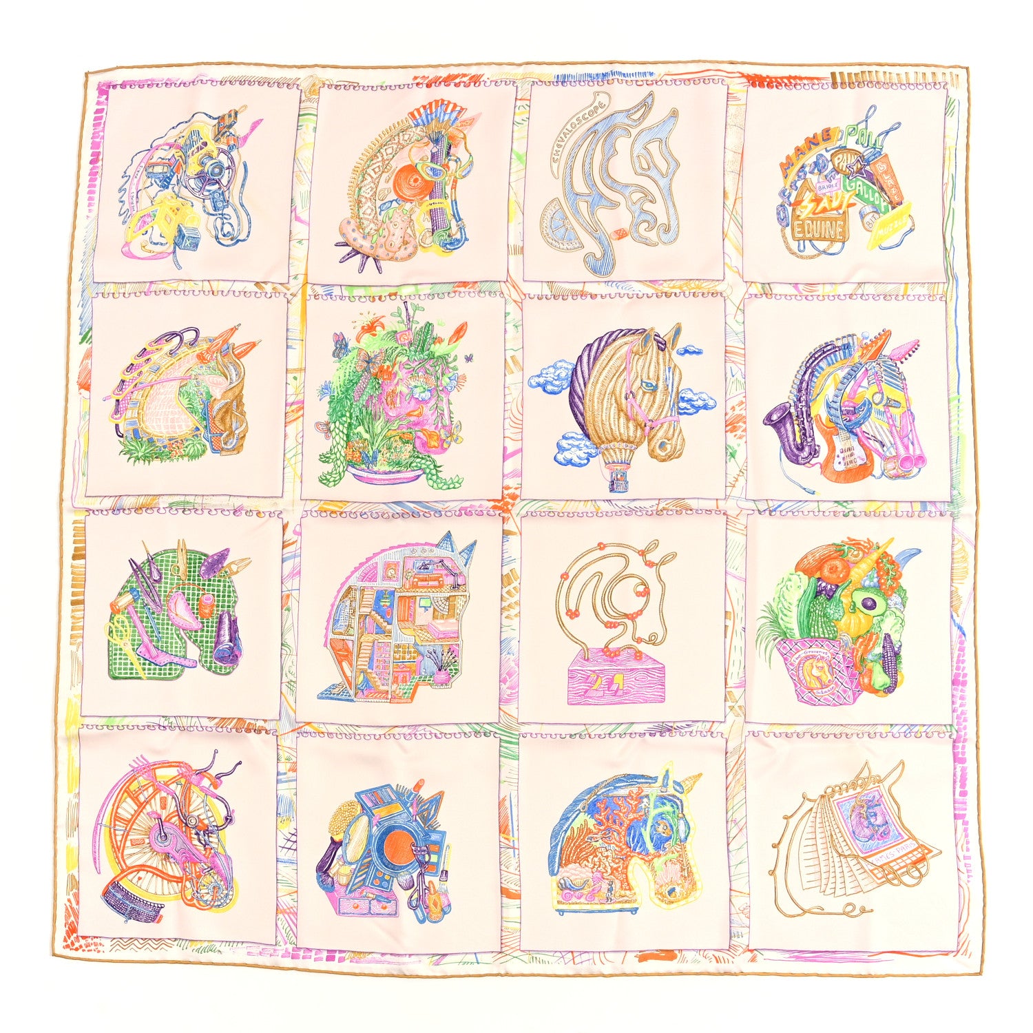 Hermes Chevaloscope Scarf 90 Nacre Vert Multicolor 1 of 3