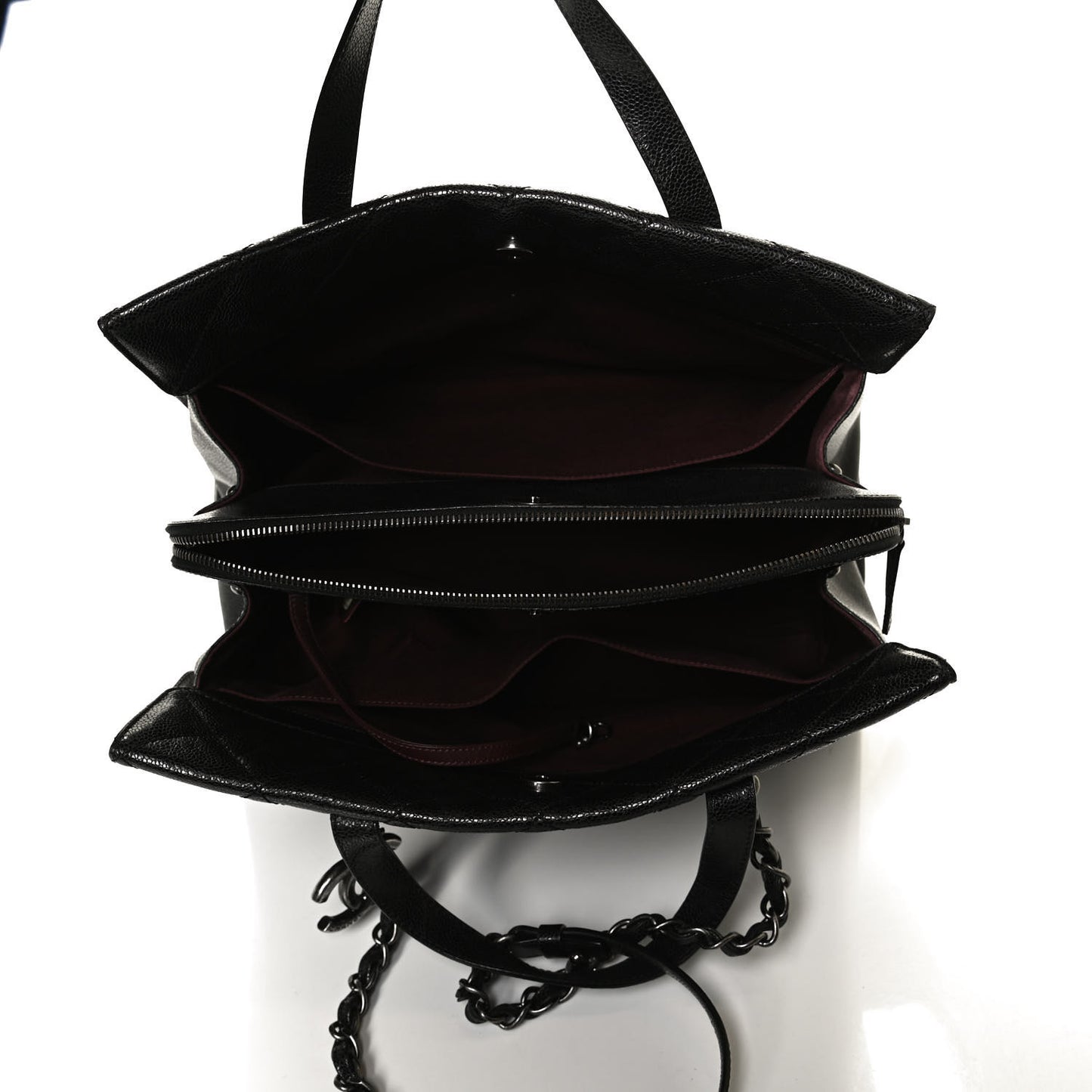 Crumpled Grained Calfskin Quilted CC Crave Tote Black