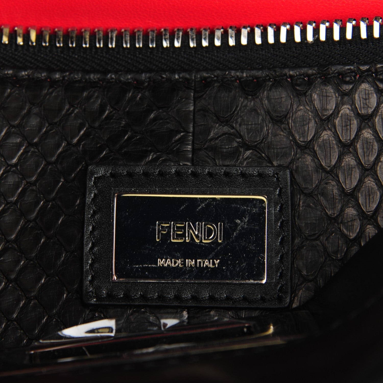 Fendi Vitello Morgan Python Crocodile Monster Eyes Medium Peekaboo Iconic Satchel Black Girasole 7 of 9