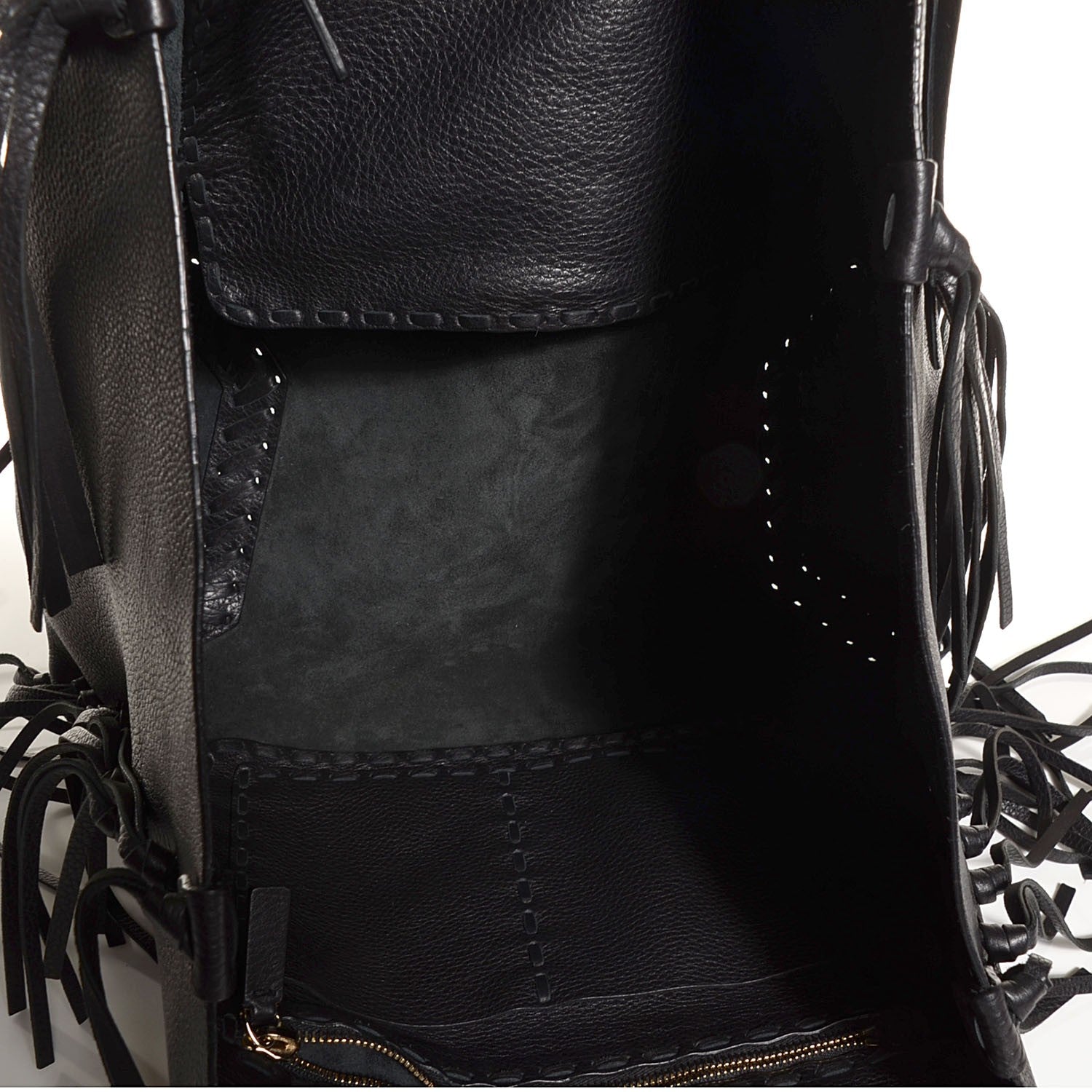Valentino Garavani Grained Calfskin C-Rockee Fringe Tote Black 10 of 18