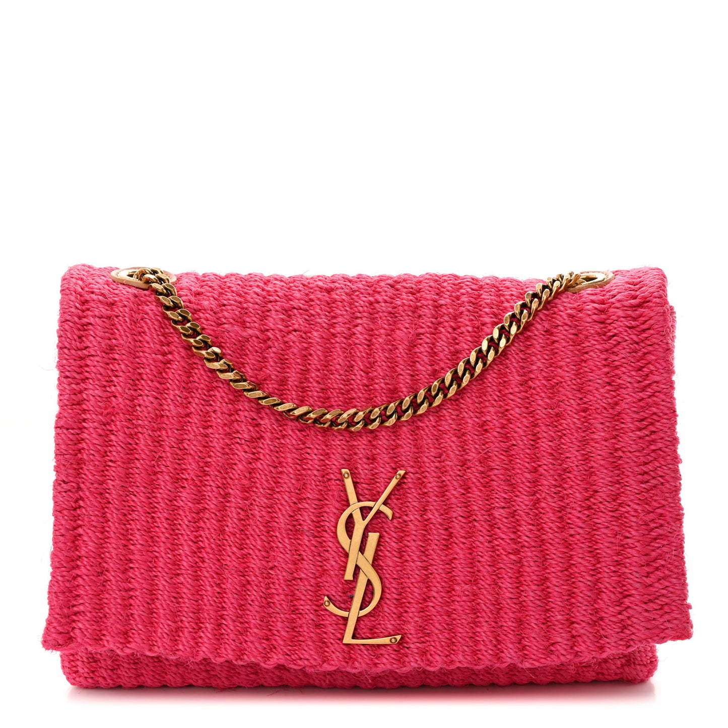 Raffia Medium Monogram Kate Satchel Pink